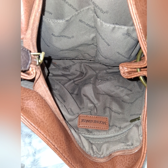 Montana West Brown Messenger Bag Leather Compact - Picture 7 of 9